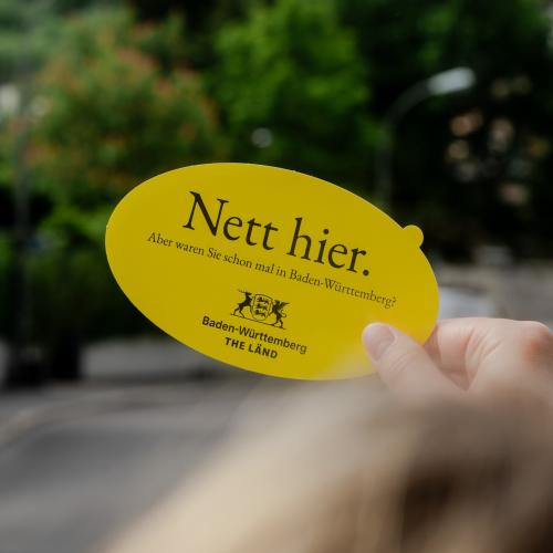 Sticker mit der Aufschrift Nett hier, aber waren Sie schon mal in Baden-Württemberg?