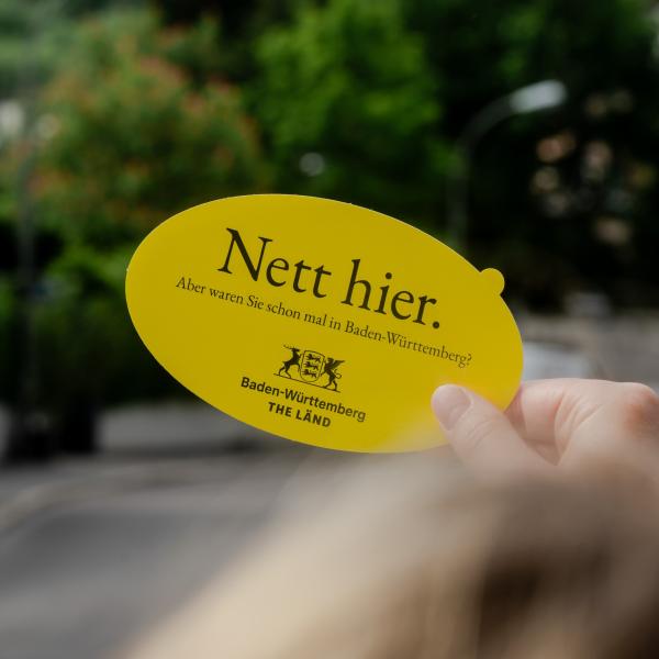 Sticker mit der Aufschrift Nett hier, aber waren Sie schon mal in Baden-Württemberg?